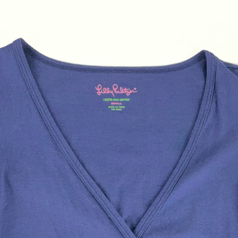 Lilly‎ Pulitzer Dark Navy Blue Wrap-Style Short Sleeve Top Women's Size Small - Picture 3 of 9